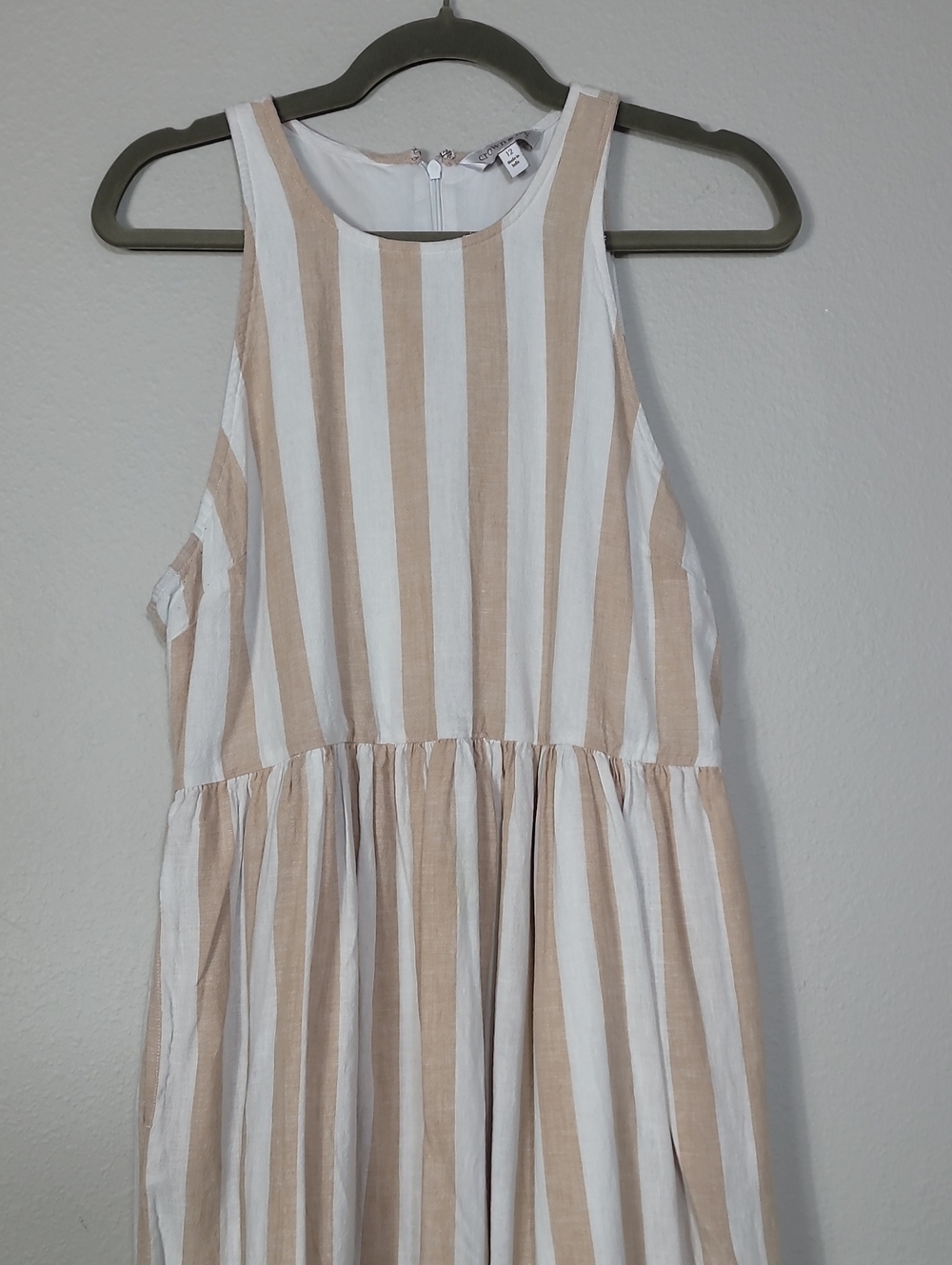 Crown & Ivy Linen Blend Striped Maxi Dress Size 12 Pockets Coastal - Picture 3 of 11